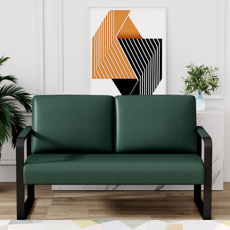 Loveseat Couch Bench Settee for Living Room, Upholstered Small Sofa Couch PU Leather Banquette Lounge Bench for Dining Room