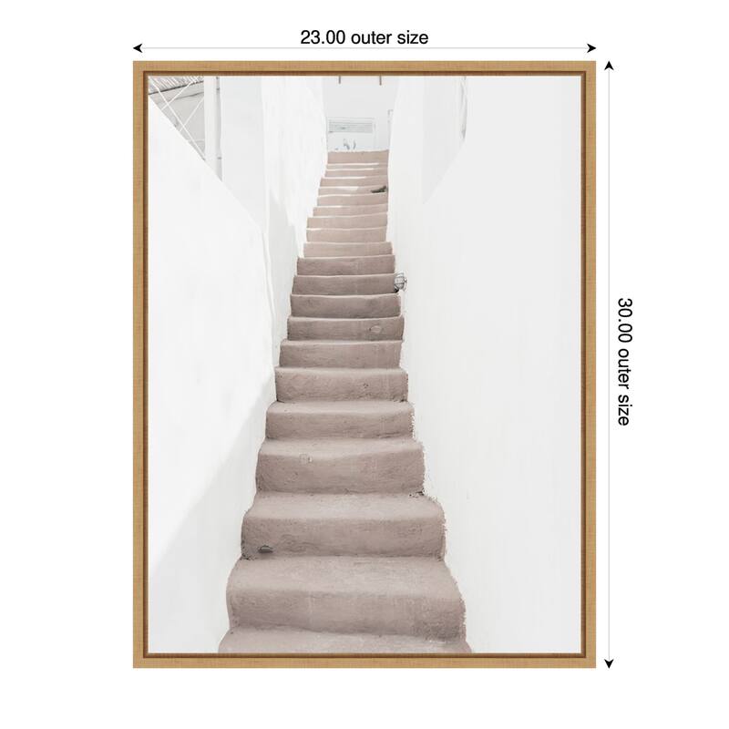 Ascending Santorini Stairs by Bella Eve Framed Canvas Wall Art Print - Sylvie Natural - 23 x 30 in