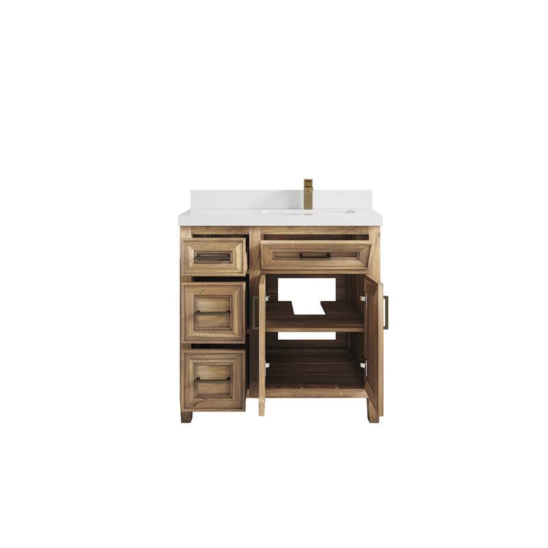 Willow Collections 36 in. W x 22 in. D Santa Monica Teak Right Offset Sink Bathroom Vanity with Countertop
