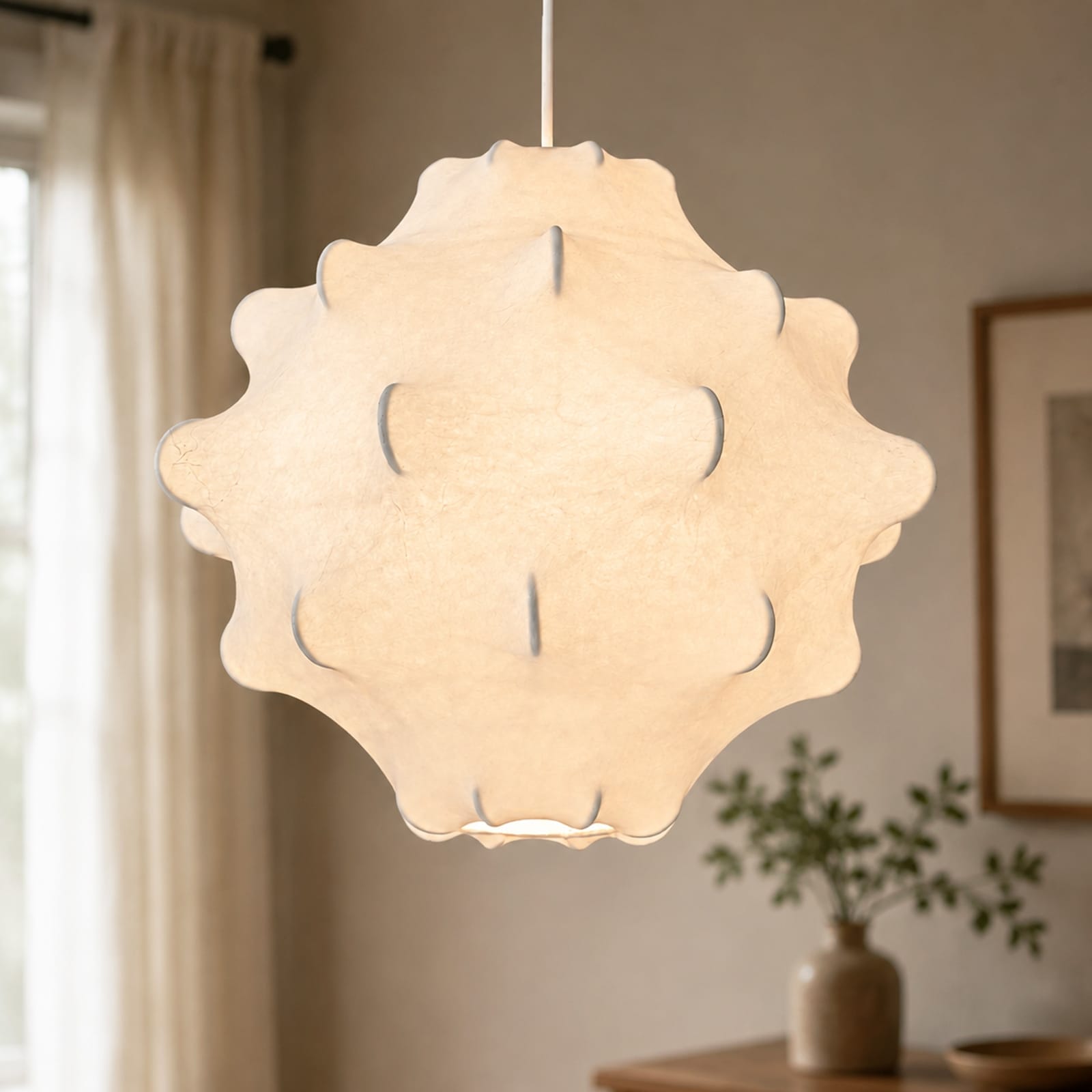 Rennnsan 1-Light Organic Modern Natural Silk Textured Pendant Light for Dining Room - 17.3 in. W x 16.5 in. H