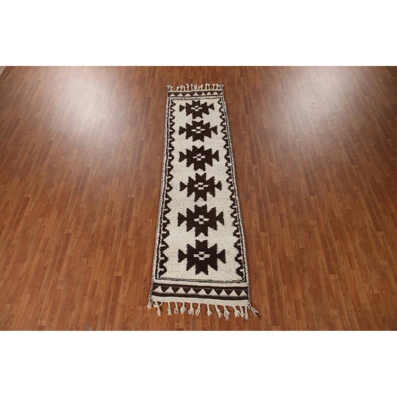 Natural Dye Kurdish Turkish Runner Rug Hand-knotted Wool Carpet - 3'4"x 11'4"