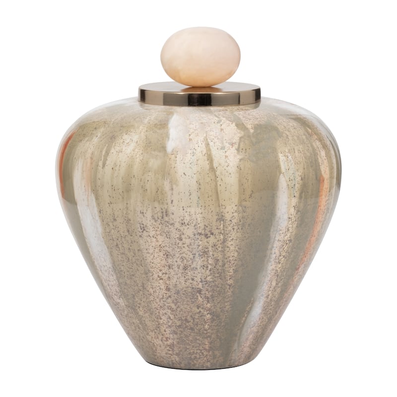 Sagebrook Home Glass Blush/Green Novelty Temple Vase With Resin Topper