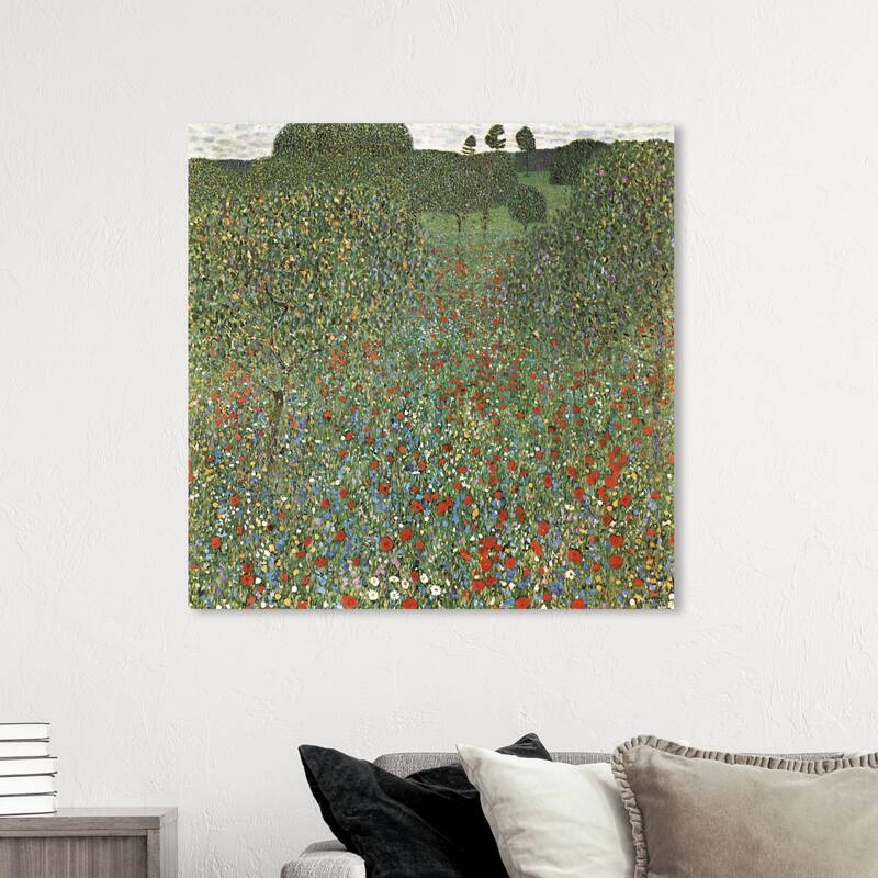 Wynwood Studio Canvas Floral and Botanical Gustav Klimt - Mohnfeld Green and Traditional Wall Art Canvas Print - 40 x 40