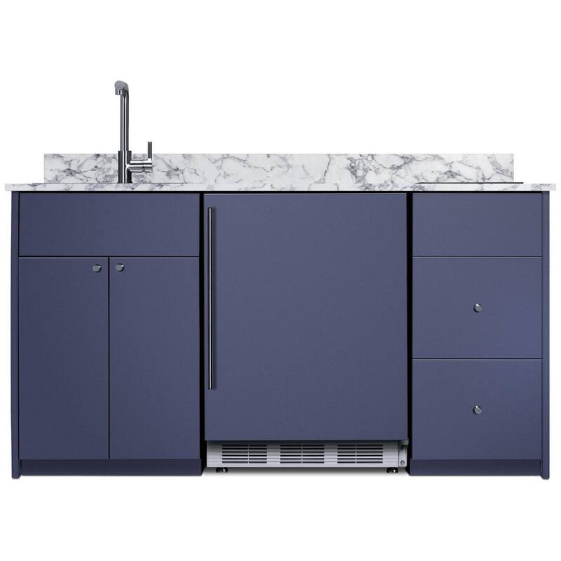 Summit CALDERA33ISINKL 63" Wide Kitchenette with Induction Burner - Blue / Glass