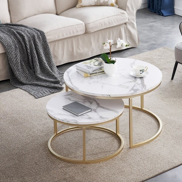 MCombo Modern Round Nesting Coffee Table Set of 2 for Living Room