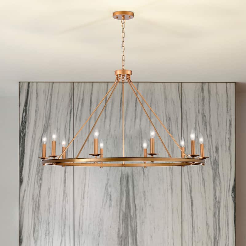 Marcel Candle Style Wagon Wheel 45 Inch Chandelier Metallic Silver Finish 10 Light