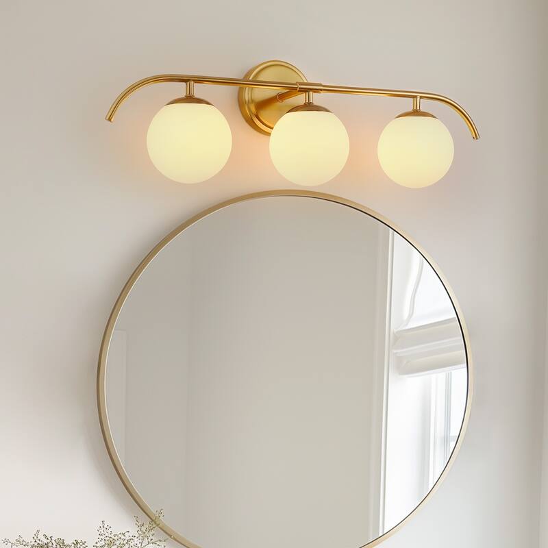 YANSUN 24.4 in. 3-Light Gold Industrial Vanity Lighting for Modern Bathrooms with Milky white glass Shades - OA-JQ32701CCP-3A**