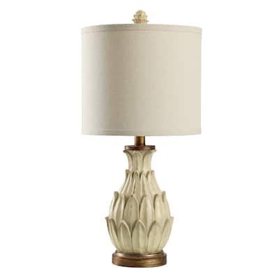 StyleCraft Mini Artichoke Distressed Aged Gold Table Lamp - Oatmeal Shade