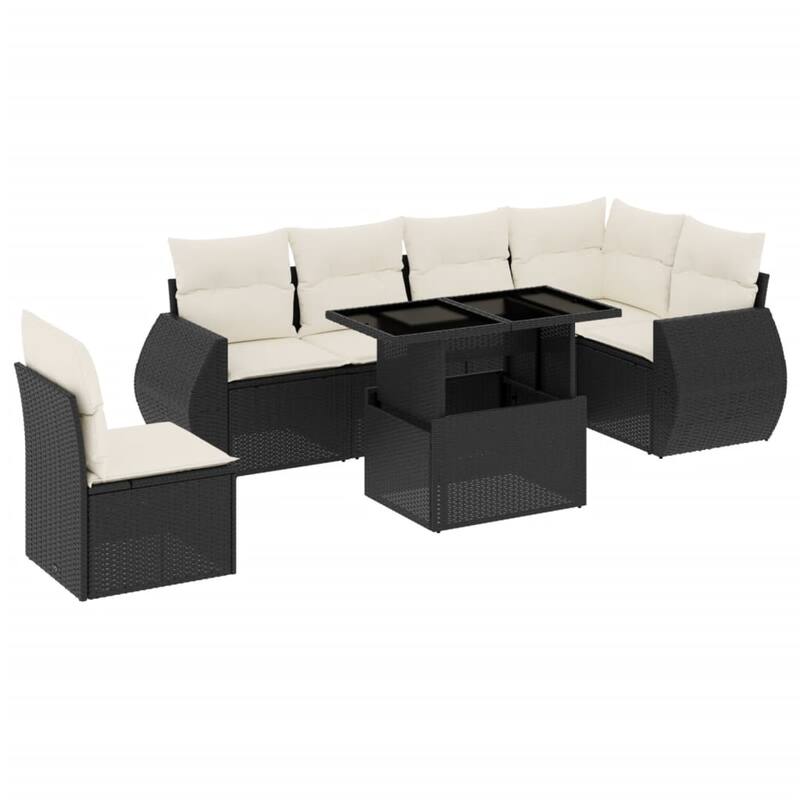 vidaXL Patio Sofa Set with Cushions Outdoor Furniture 7 Piece Poly Rattan - 21.7 x 39.4 x 28.7