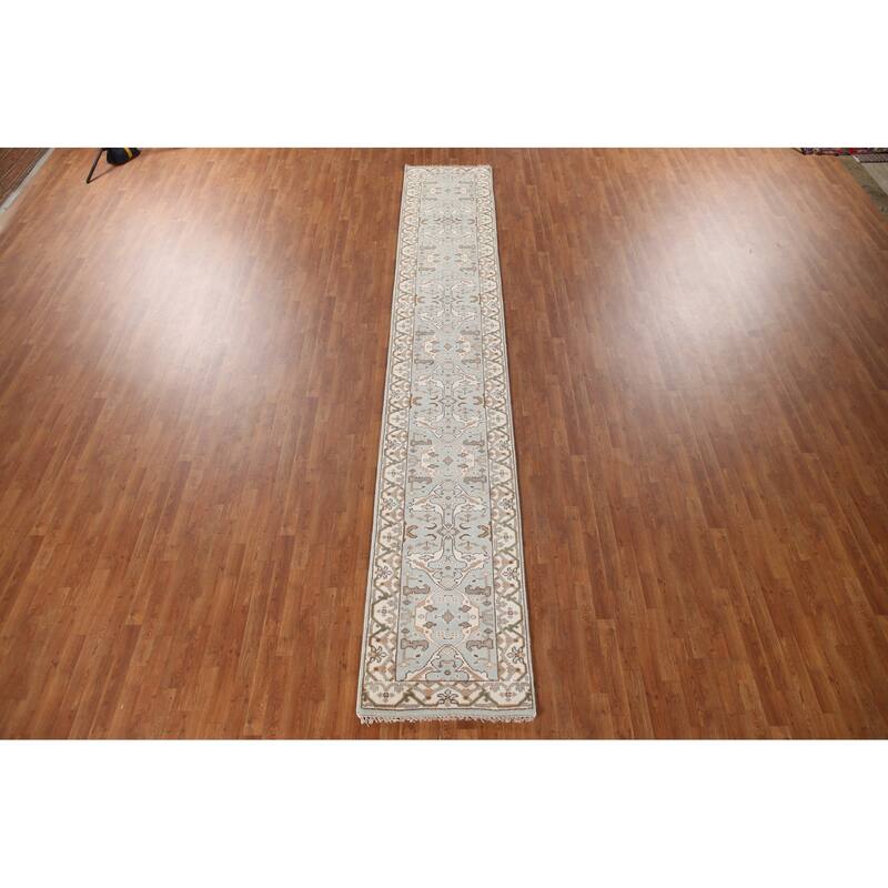 Floral Oushak Oriental Runner Rug Handmade Wool Carpet - 2'7"x 15'8"