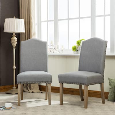 Modern 2 Piece Solid Wood Fabric Dining Chair with Nail Head, Cushion, Backrest for Dining Room Kitchen Bedroom Living Room