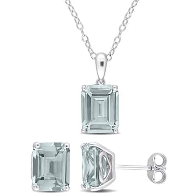Miadora 5 3/4ct TGW Emerald-Cut and Octagon Created Spinel Necklace and Earrings Set Sterling Silver