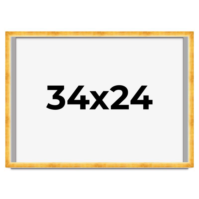 34x24 Shadow Box Frame Gold | 1.625 Inches Deep Real Wood Traditional