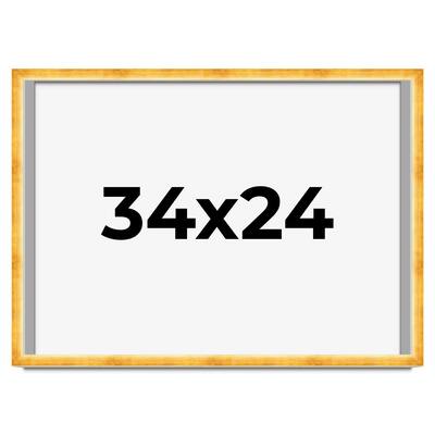34x24 Shadow Box Frame Gold | 1.625 Inches Deep Real Wood Traditional