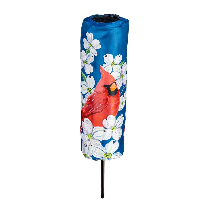 15 in. Spring Dogwood Cardinal Pillar Fabric Garden Stake Cover