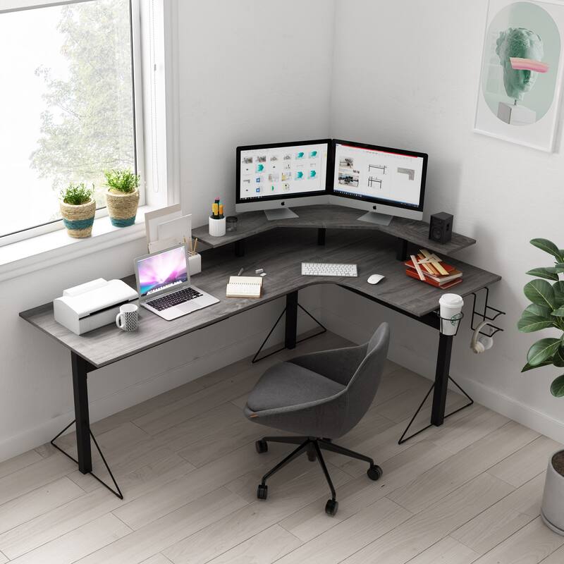 Jamesdar Core Powered L-shaped Computer Gaming Desk with Monitor Stand