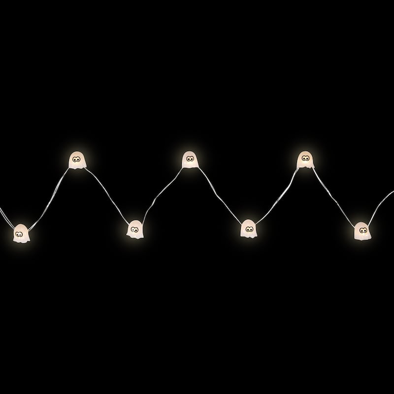 10-Count LED Halloween Ghost Fairy Lights, 6.5 ft Silver Wire