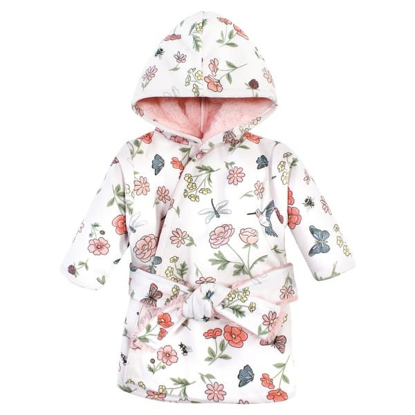 slide 1 of 1, Hudson Baby Infant Girl Mink with Faux Fur Lining Pool and Beach Robe Cover-ups, Hummingbird Garden 0-6 Months - Hummingbird Garden
