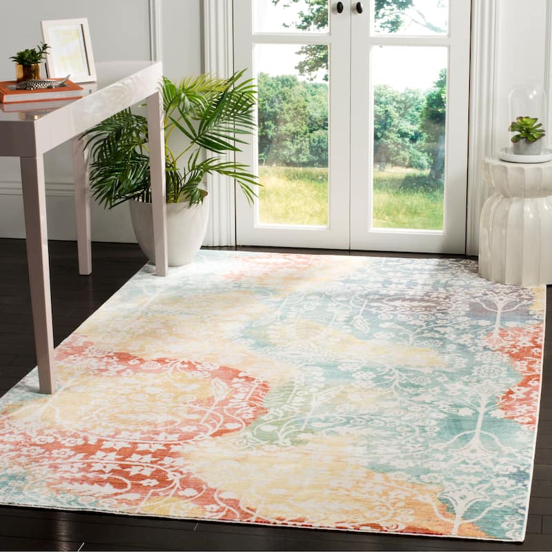 SAFAVIEH Mystique Solvita Watercolor Oriental Polyester Rug - 3' x 5' - Blue/Rust