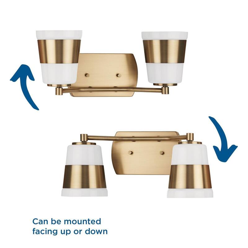 Haven Collection Two-Light Vintage Brass Opal Glass Luxe Industrial Bath Light - 16 in x 6.75 in x 7 in