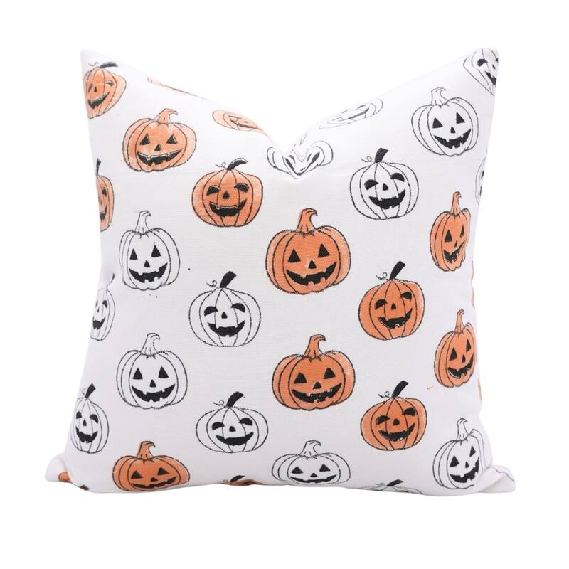 Fabdivine Handmade Block Print Cotton Green Pillow Cover, Pumpkin - Pillow Covers - Pumpkin- Oarnge, Black - 14" X 36"