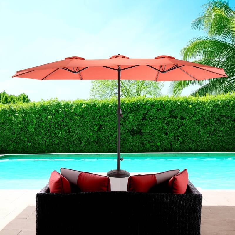 14.8ft Large Rectangular Double-Sided Patio Umbrella with Crank - Orange