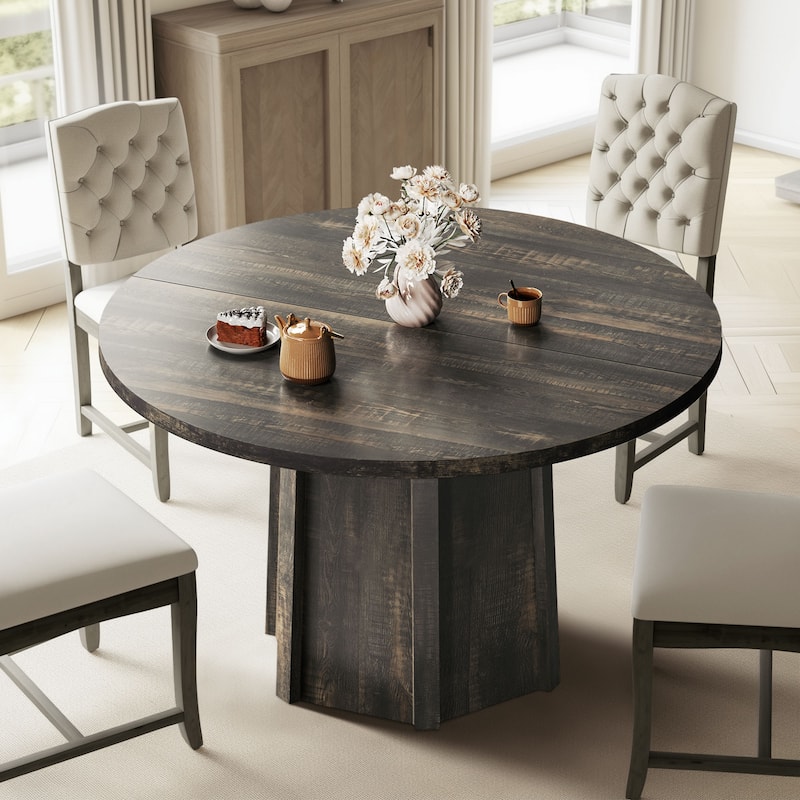 Moasis 47" Round Dining Table with Hexagonal Base - Rustic Oak