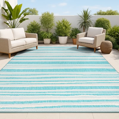 JONATHAN Y Chevron Wavy Stripe Modern Indoor/Outdoor Area Rug
