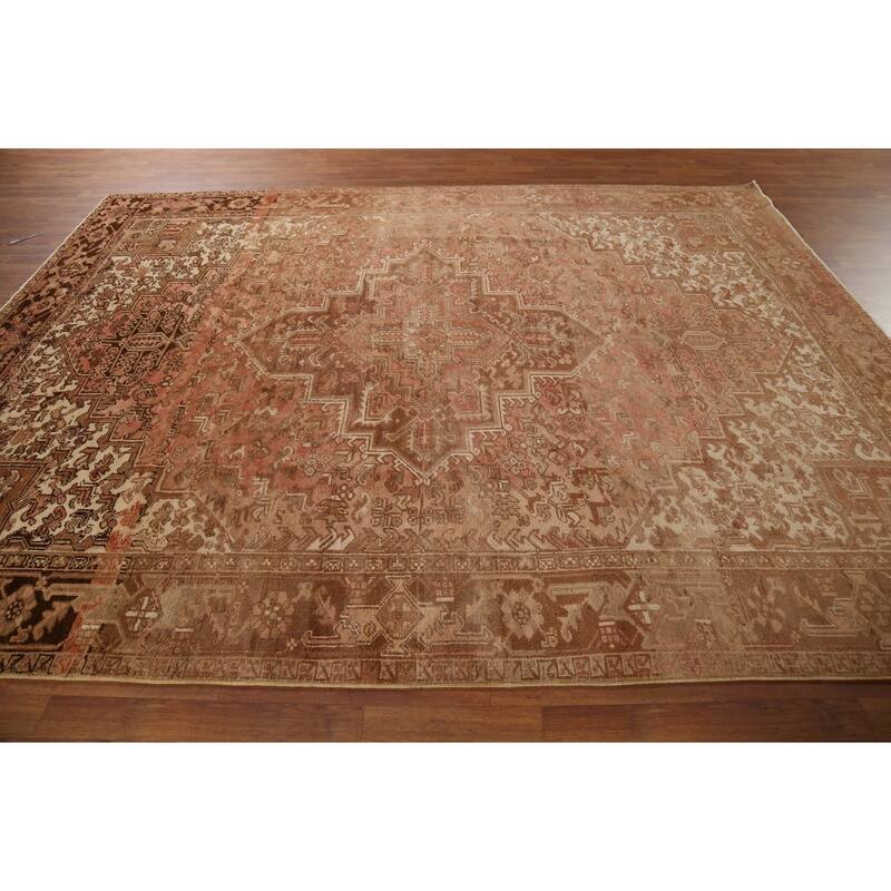 Pink Heriz Persian Vintage Area Rug Hand-Knotted Wool Carpet - 8'0"x 10'8"