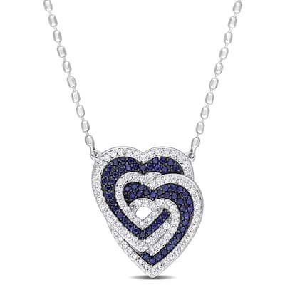 Miadora 1 2/5ct TGW Created Blue Created White Sapphire Heart Necklace Sterling Silver
