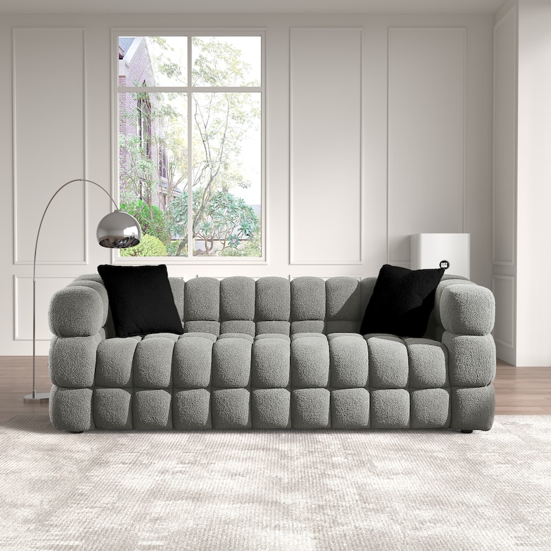 Wayna Modern Square Sofa, Sherpa Thick Cushion Double Sofa - 3seat - Light Grey