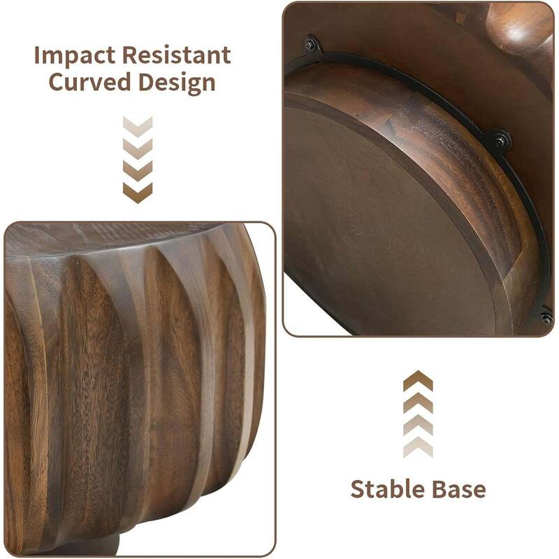 Round Coffee Table, Drum Coffee Table Contemporary Wood Round Coffee Table with Fluted Centry Table