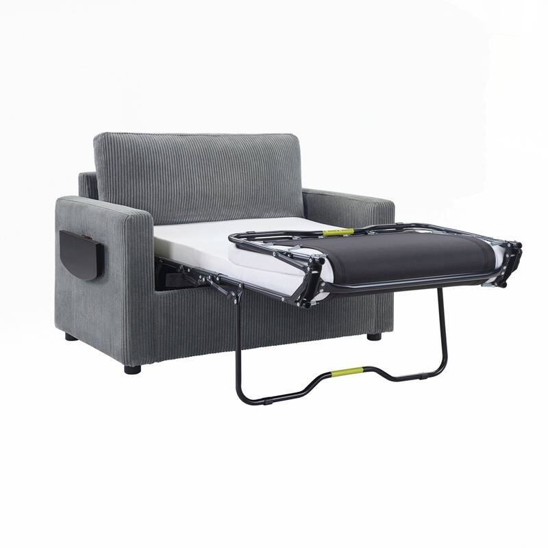 Sleeper Sofa Loveseat Sofa with a Foldable Mattress and Storage Pocket and Two USB Ports - 2 Seat