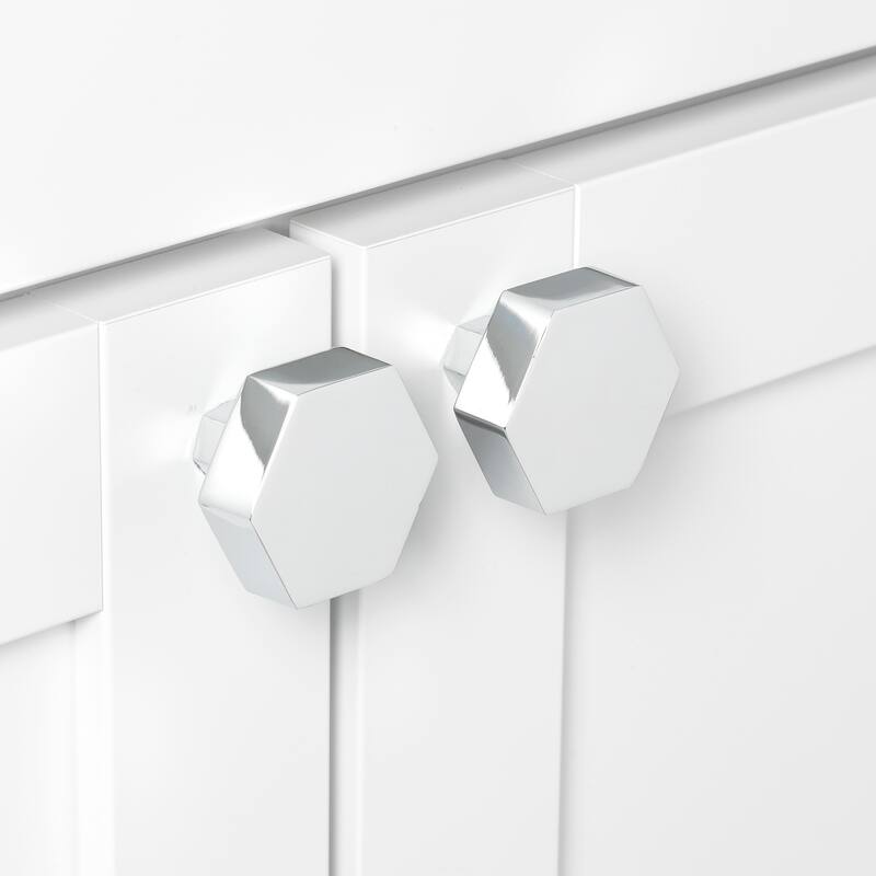 GlideRite 1-1/2 Inch Polished Chrome Hexagon Cabinet Knobs, 5-Pack - Polished Chrome