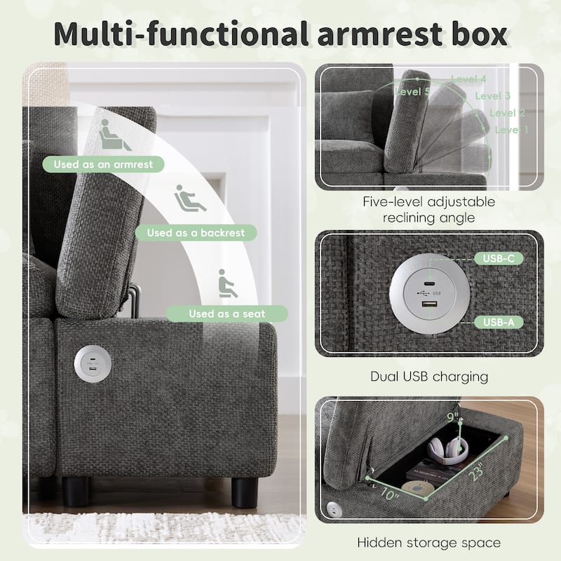 Roomfitters 107'' L-Shaped Sleeper Sectional Sofa Bed with Pull-Out Couch, USB & Type-C, Storage Ottoman