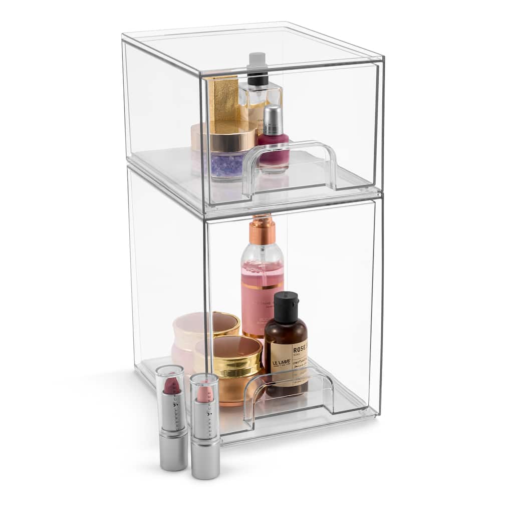 Sorbus Acrylic Storage Containers with Pull-Out Drawers - 2 Pack, Clear Tall Stackable Storage Bins Set - 7.6 x 6 x7.5 in