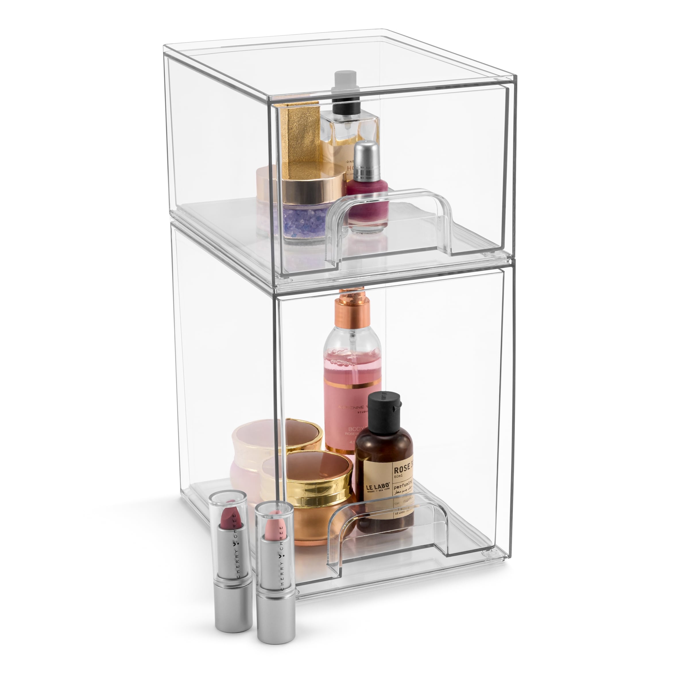 Sorbus Acrylic Storage Containers with Pull-Out Drawers - 2 Pack, Clear Tall Stackable Storage Bins Set - 7.6 x 6 x7.5 in