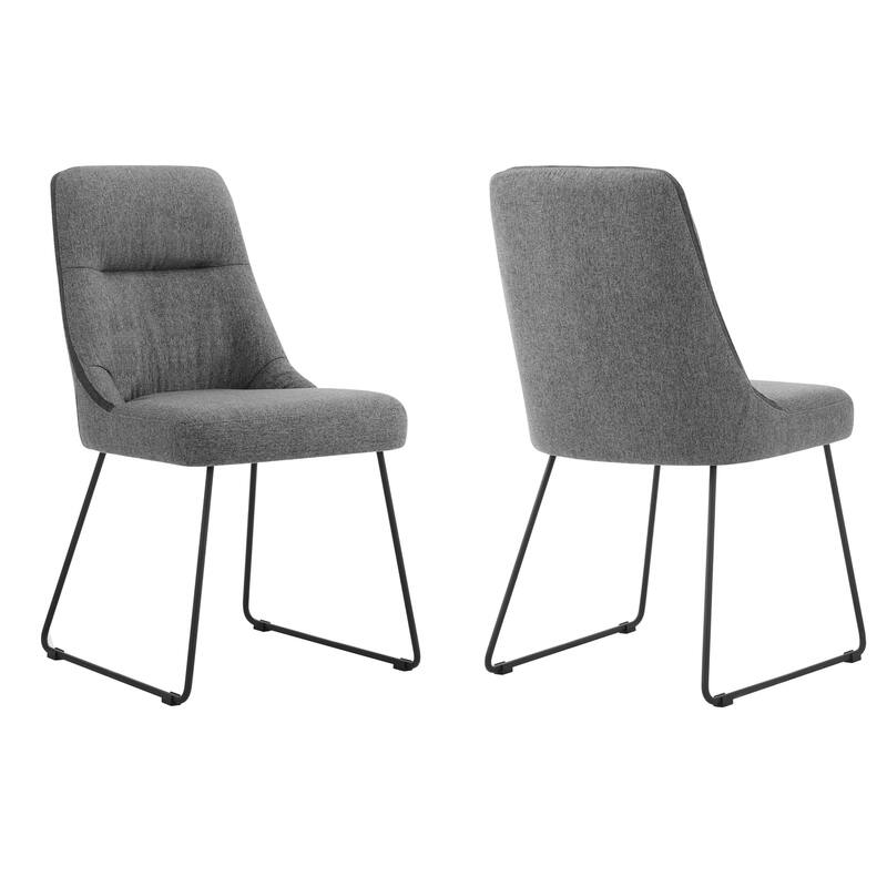 Dining Chairs Set of 2 with Gray Fabric, Metal Frame, Solid Back Design, 19" Width - 19