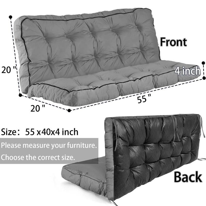Porch Swing Replacement Cushion, 55in Outdoor Bench Cushions with Backrest , 3 Seat Patio Furniture Garden Loveseat Glider Pad