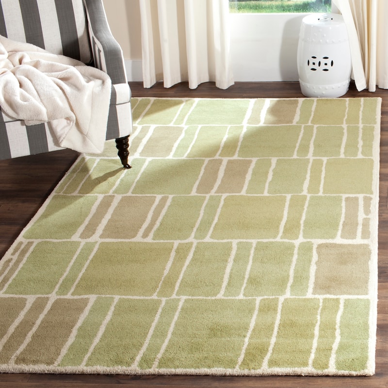 Martha Stewart by SAFAVIEH Blocks Wool Rug - 8' Round - Green/Ivory