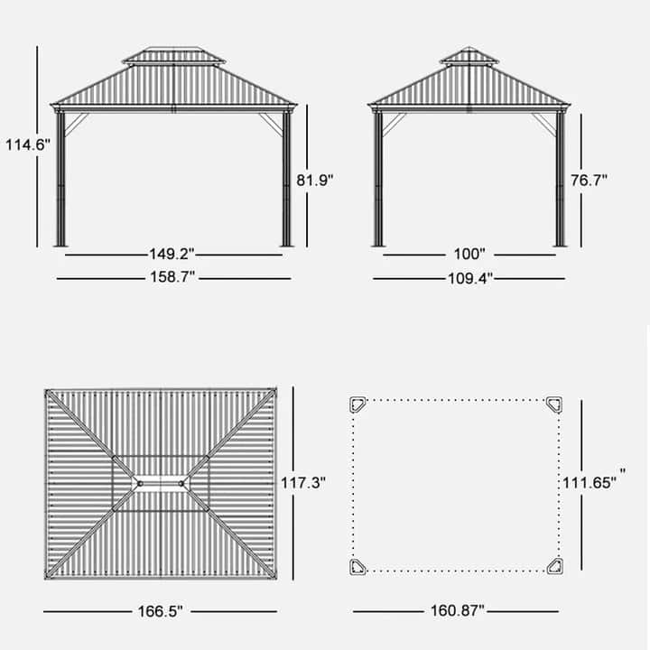 PURPLE LEAF Outdoor Galvanized Steel Hardtop Gazebo, Aluminum Frame Gazebo With Curtains