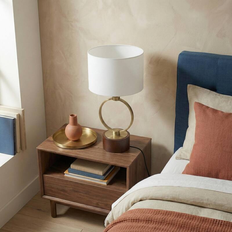 Colly Brass Ring Table Lamp with Wooden Base