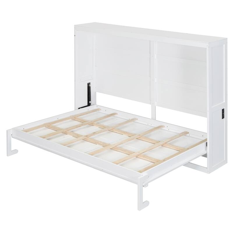 Roomfitters Murphy Bed, Foldable Wall Bed with Rattan-Inspired Cabinet Design