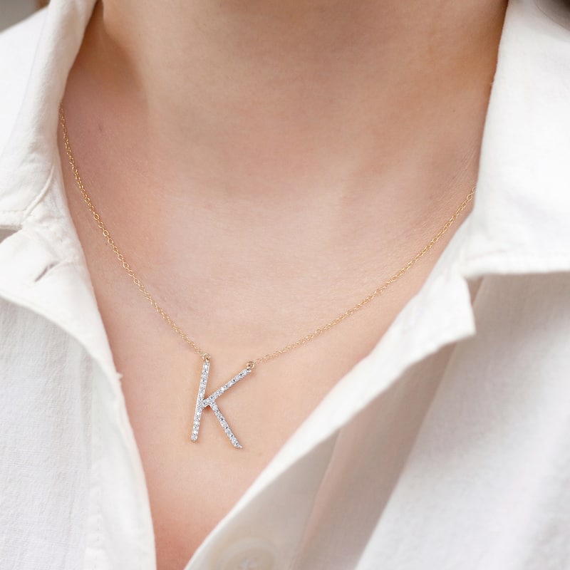 1/20ct TDW Diamond Classic Initial Pendant Necklace in Silver for Women