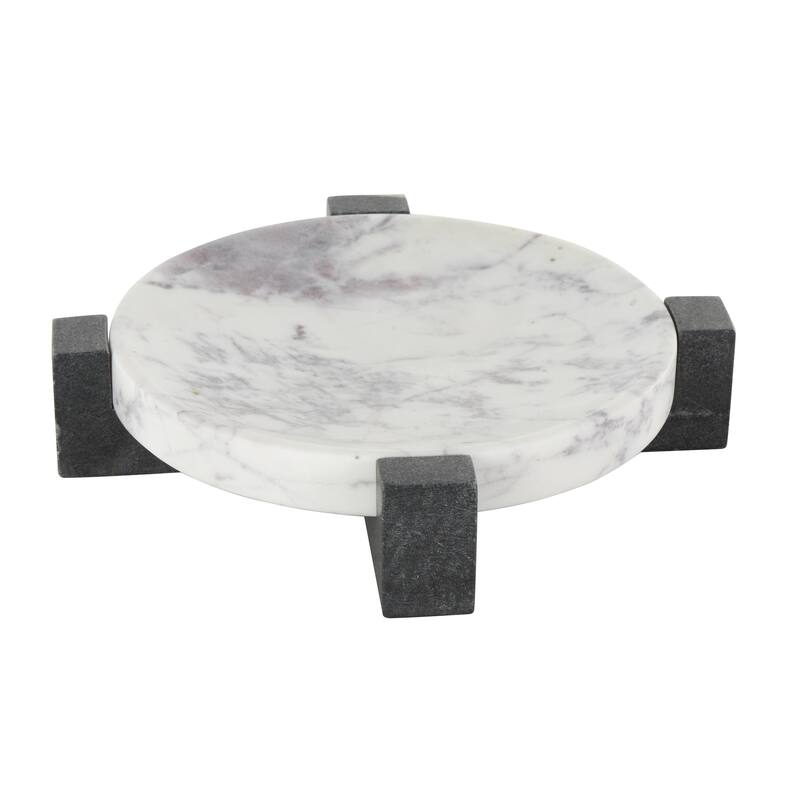 Marble Geometric Round Tray with Black X-Shaped Base - White - Roche River Decor