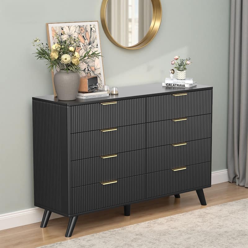 Meyreso Modern Boho Wave Wood Dresser, Wide Storage Cabinet