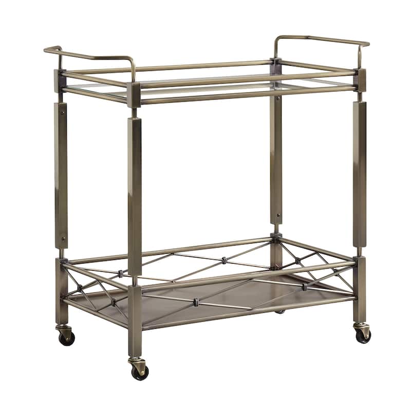 Metropolitan Antique Brass Metal Bar Cart with Glass Top by iNSPIRE Q Bold - Antique Brass