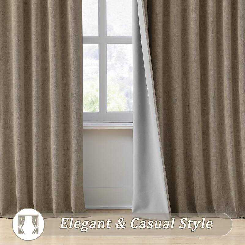 104 Inch Long Linen Blended Blackout Curtains 2 Panels Set