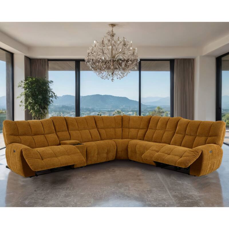 Furniture of America Aurei Modern Reclining Sectional with Console and USB Ports - Butterscotch