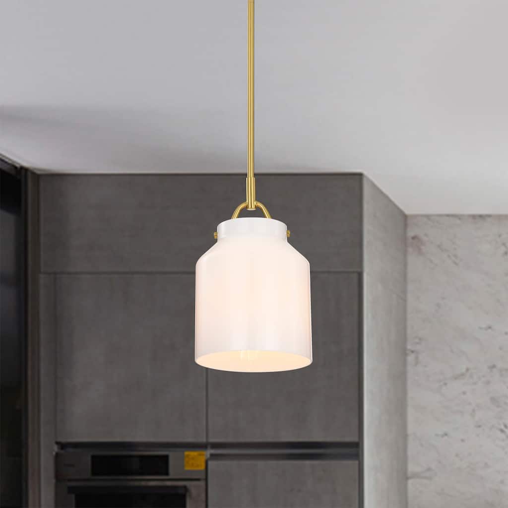 Magno Brass Pendant Light with Frosted Glass Lantern Shade - Brass-Frosted